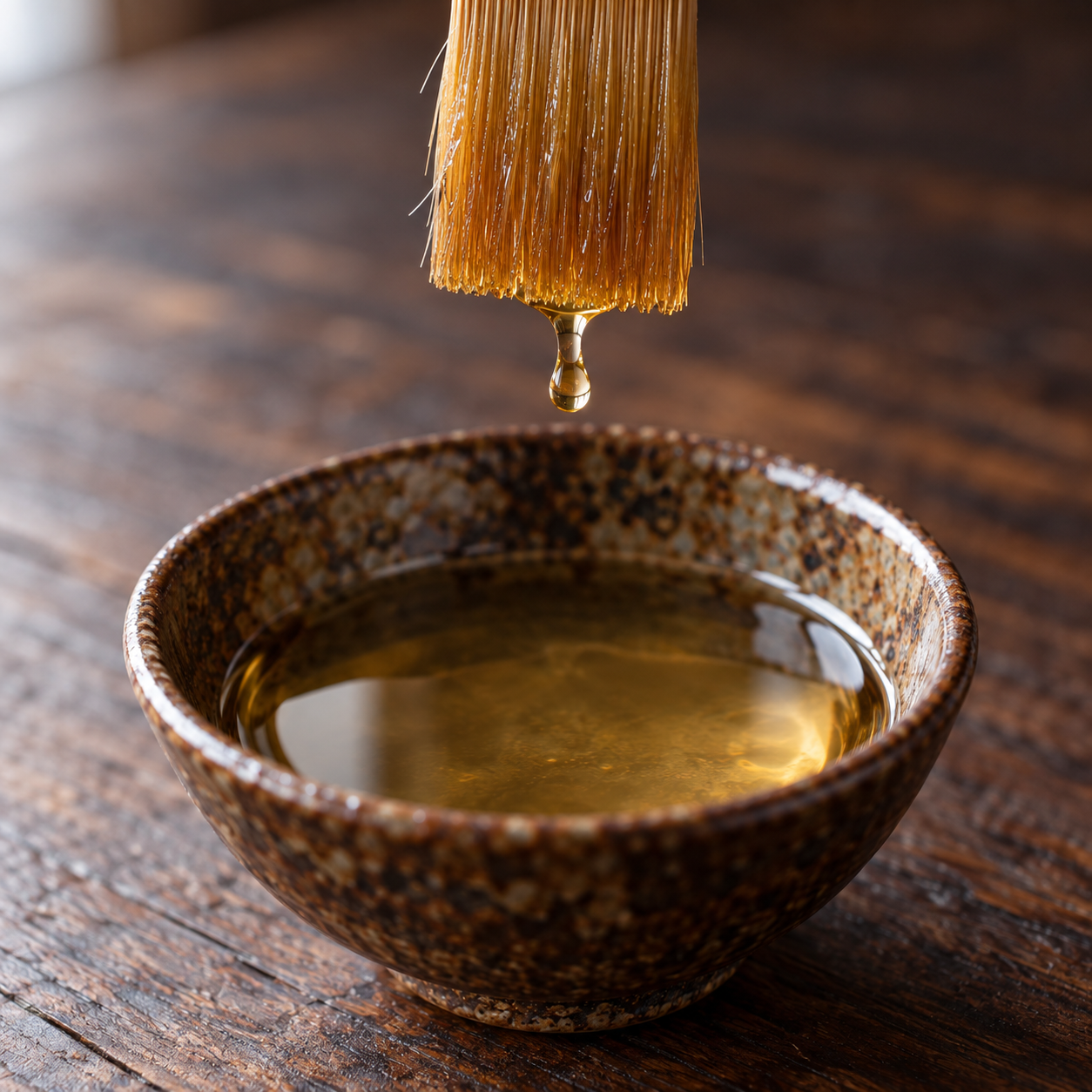 油を含んだ平刷毛から米油が滴るイメージ